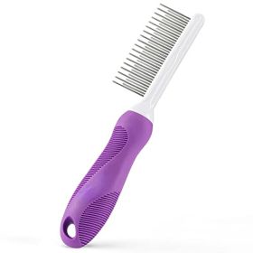 Pet Comb with Long & Short Stainless Steel Teeth for Removing Matted Fur; Knots & Tangles ��� Detangler Tool Accessories for Safe & Gentle DIY Dog & C