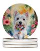 Westie Luau Large Sandstone Coasters Pack of 4 Absorbent Round Coasters Decor Gifts for Men or Women, 4 in, Multicolor