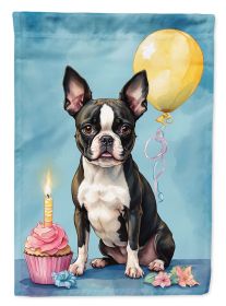 Boston Terrier Happy Birthday House Flag Large Porch Sleeve Pole Decorative Outside Yard Banner Artwork Wall Hanging, Polyester, House Size