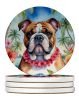 English Bulldog Luau Large Sandstone Coasters Pack of 4 Absorbent Round Coasters Decor Gifts for Men or Women, 4 in, Multicolor