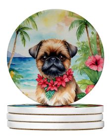 Brussels Griffon Luau Large Sandstone Coasters Pack of 4 Absorbent Round Coasters Decor Gifts for Men or Women, 4 in, Multicolor