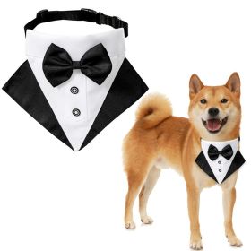 wedding suit dog collar pet saliva towel dog wedding triangle scarf (Color: Blue and black triangle scarf collar set, size: s)