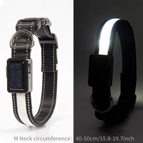 Solar And USB Rechargeable Light Up Pet Collar Waterproof LED Dog & Cat Collars For Night Walking (Color: White, size: m)