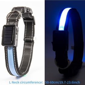 Solar And USB Rechargeable Light Up Pet Collar Waterproof LED Dog & Cat Collars For Night Walking (Color: Blue, size: l)