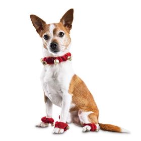 Christmas Pet Ring Bell Decorative Set Holiday Dressing Dog Neck Fringe with Foot Cover Bell Set; dog collar; cat dollar (size: s)