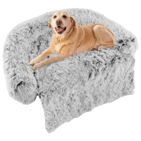 Gray Plush Calming Dog Couch Bed with Anti-Slip Bottom (size: l)