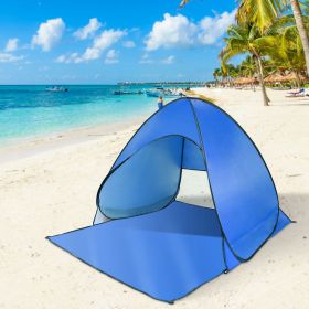 Pop Up Beach Tent Shade Shelter Anti-UV Automatic Pop Up Waterproof Tent Canopy for 2/3 Man with Net Window Storage Bag (Color: Blue)